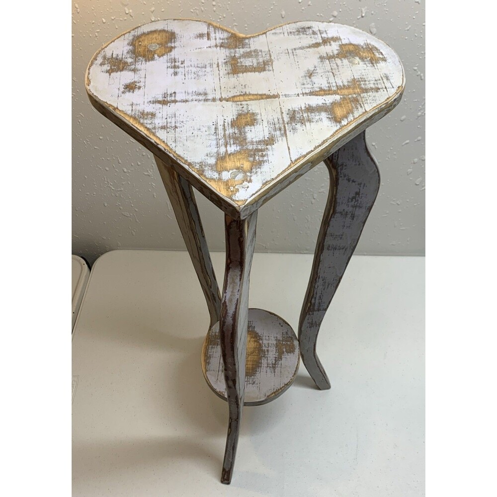 Vintage Country Wooded HEART End Table Plant Stand Farmhouse Cottage Rustic - Picture 9 of 9